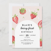Blush Berry First Birthday Strawberry Theme Kaart (Voorkant)