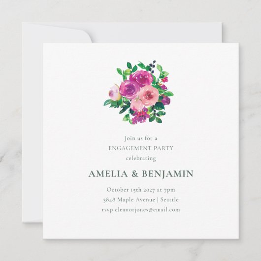 Blush Berry Floral Engagement Party Magenta Kaart (Voorkant)