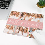 Blush | Beste vrienden Foto Collage Muismat<br><div class="desc">Met deze coole foto-collage mousepad met 6 favoriete foto's,  met "beste vrienden" in het midden in met witte letters geschreven kalligrafiescript op een roze achtergrond.</div>