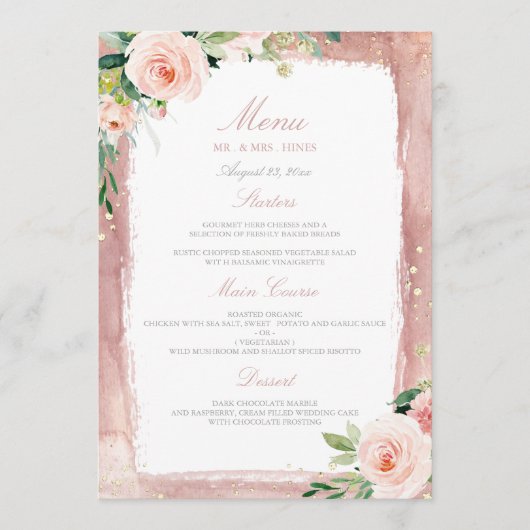 Blush Betoverde Bruiloft Diner Party Receptie Menu (Voorkant)