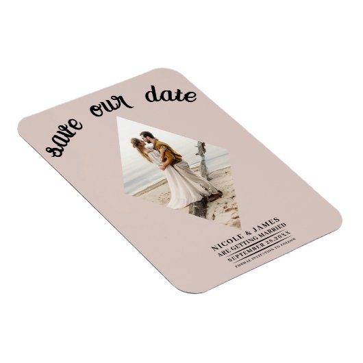 Blush Bisque Diamond Foto Bruiloft Save the Date Magneet (Rechterzijde)