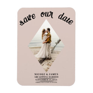 Blush Bisque Diamond Foto Bruiloft Save the Date Magneet