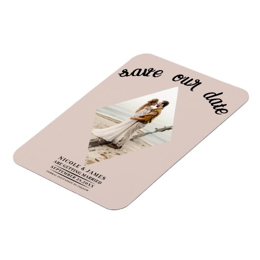 Blush Bisque Diamond Foto Bruiloft Save the Date Magneet (Linkerzijde)