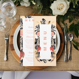 Blush & Black Bloemen Huwelijk Receptie Diner Menu