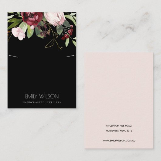 BLUSH BLACK BURGUNDY PROTEA FLORA KETTING VISITEKAARTJE (Voorkant / Achterkant)