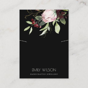 BLUSH BLACK BURGUNDY PROTEA FLORA KETTING VISITEKAARTJE