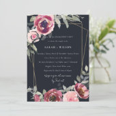 BLUSH BLACK BURGUNDY ROOS FLORAL VERLOVING INVITE BEDANKKAART (Staand voorkant)