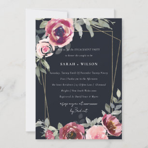 BLUSH BLACK BURGUNDY ROOS FLORAL VERLOVING INVITE BEDANKKAART