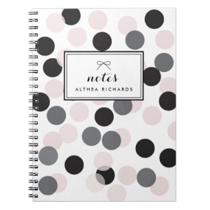 Blush & Black Confetti Stippen Patroon Gepersonali Notitieboek