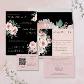 Blush & Black Elegant Floral Waterverf Kaart