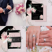 Blush & Black Elegant Floral Waterverf Kaart