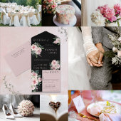 Blush & Black Elegant Floral Waterverf Menu