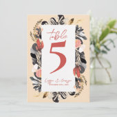  Blush Black Floral Botanical Wedding Table Number Bedankkaart (Staand voorkant)