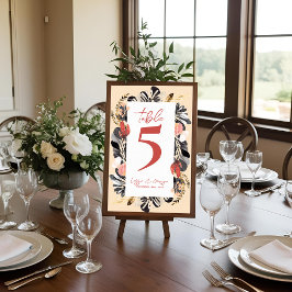  Blush Black Floral Botanical Wedding Table Number Bedankkaart