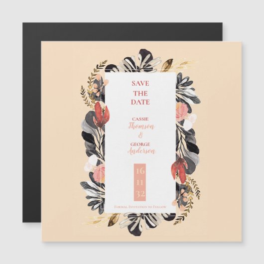Blush Black Floral Romantic Wedding Save the Date (Voorkant / Achterkant)