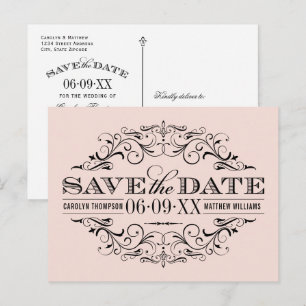  Blush Black Flourish Wedding Save the Date Aankondigingskaart