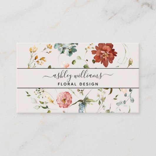 Blush & Black Garden Flowers Script Visitekaartje (Voorkant)