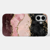 Blush Black Gold Glitter Agaat Naam Script Case-Mate iPhone Case (Achterkant (horizontaal))