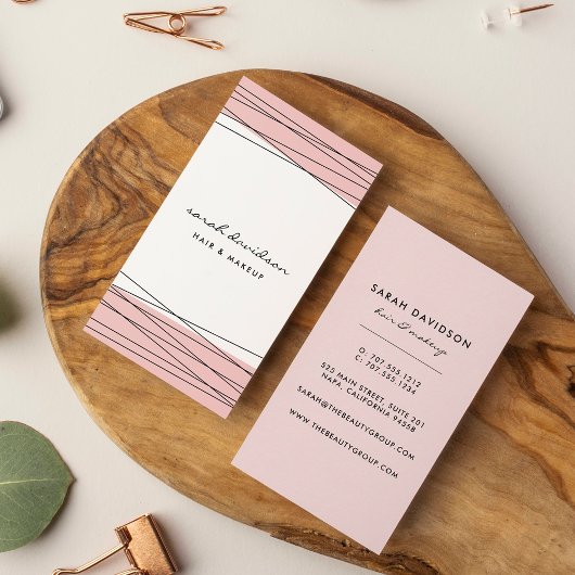Blush & Black | Modern geometrisch verticaal Visitekaartje