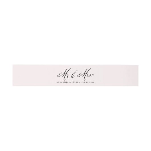 Blush & Black Mr. en Mrs Elegant Script Wedding Uitnodigingen Wikkel (Vlak)
