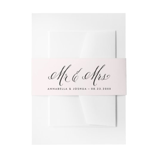 Blush & Black Mr. en Mrs Elegant Script Wedding Uitnodigingen Wikkel (Voorkant Voorbeeld)