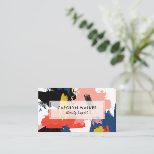 Blush Black & Navy - Abstracte Waterverf Visitekaartje (Staand voorkant)