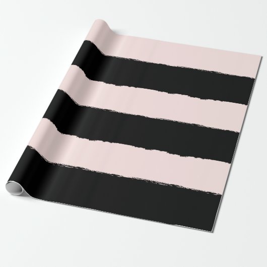 Blush & Black Rough Edge Stripes Pattern Weddensch Cadeaupapier (Uitgerold)