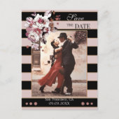 Blush Black Striped Photo Save the Date Briefkaart (Voorkant)