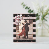 Blush Black Striped Photo Save the Date Briefkaart (Staand voorkant)
