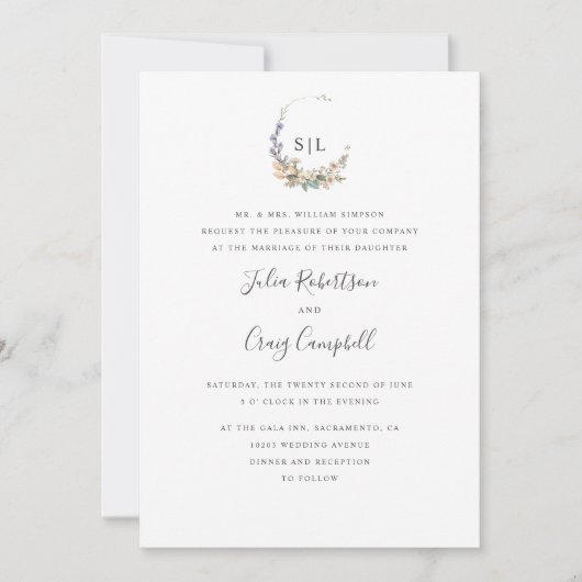 Blush-bladeren en bloemplechtige bruiloft voor mon kaart (Voorkant)