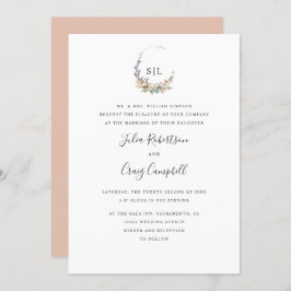 Blush-bladeren en bloemplechtige bruiloft voor mon kaart