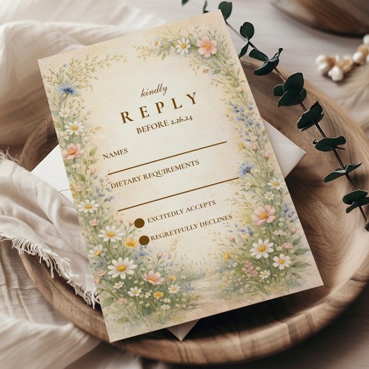 Blush Blau Landelijke Bruiloft RSVP Kaartje