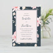  Blush Blauw Bloemen Patroon Bruiloft Kaart (Staand voorkant)