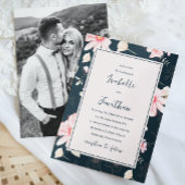  Blush Blauw Bloemen Patroon Foto Bruiloft Kaart