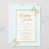 Blush blauw goud glitter strik Jongen Baby shower Kaart (Voorkant)