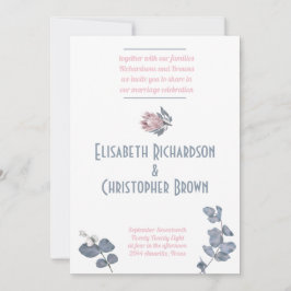 Blush Blauw Roze Bloemen Bruiloft Kaart