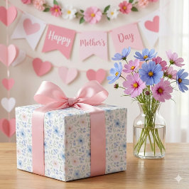 Blush Blauwe Aquarel Bloemen Bloei Cadeaupapier