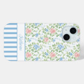 Blush Blauwe Aquarel Bloemige Monogram Case-Mate iPhone Case (Achterkant (horizontaal))