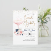 Blush+Blauwe Bloemen Brunch Bubble Roze Champagne Kaart (Staand voorkant)