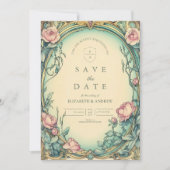 Blush Blauwe Tuin bruiloft Save The Date (Voorkant)
