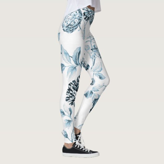 Blush Blauwgroen Blue  Botanical Floral Toile No2 Leggings (Rechts)