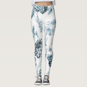Blush Blauwgroen Blue  Botanical Floral Toile No2 Leggings (Voorkant)