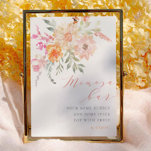 Blush Blauwgroen Floral Baby shower Mimosa Bar Sig Poster