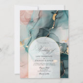 Blush & Blauwgroen Ink Swirls en Faux Gold Folie W Kaart (Voorkant)