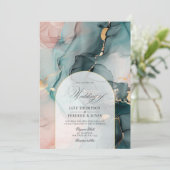 Blush & Blauwgroen Ink Swirls en Faux Gold Folie W Kaart (Staand voorkant)