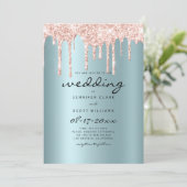 Blush blauwgroen roos goud glitter druppelt script kaart (Staand voorkant)