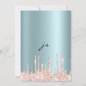 Blush blauwgroen roos goud glitter druppelt script kaart (Achterkant)