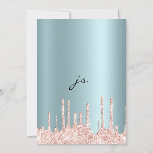 Blush blauwgroen roos goud glitter druppelt script kaart (Achterkant)