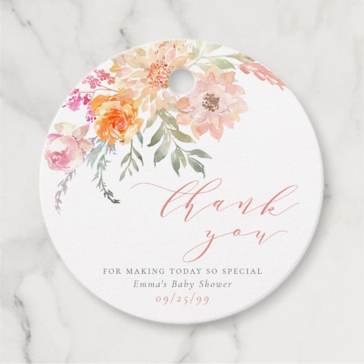 Blush & Blauwgroen Spring Floral Baby shower Dank  Bedankjes Labels (Voorkant)