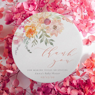 Blush & Blauwgroen Spring Floral Baby shower Dank  Bedankjes Labels